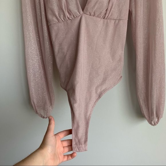 Windsor Pink Sparkle Sequin Bodysuit Puff Sleeve M - Picture 2 of 8